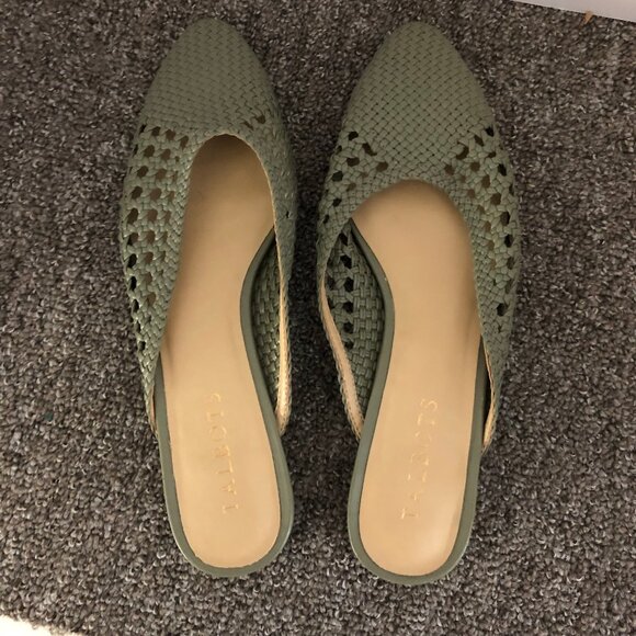 Talbots Olive Green Backless Basketweave Flats - Picture 1 of 3